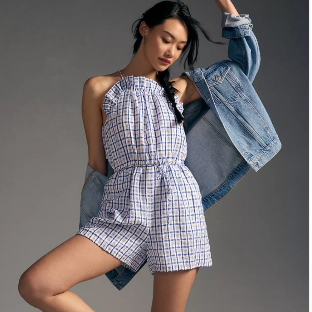 Corey Lynn Calter Sheer Plaid Romper